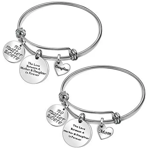 No Matter Where Mother Daughter Bangle Bracelets Gifts The Love Between Mother and Daughter Is Forever No Matter Where Mother Daughter Bangle Bracelets Gifts The Love Between Mother and Daughter Is Forever