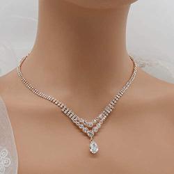 UDORA Crystal Teardrop Necklace Earrings Jewelry Set with Bracelet Party Prom Wedding