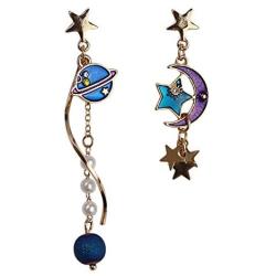 Original Cloud Moon Planet Star Creative Long tassels Dangle Earrings 18K Gold Plated Asymmetrical AB Earrings For Women Girls