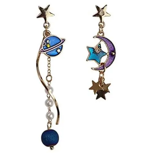 Original Cloud Moon Planet Star Creative Long tassels Dangle Earrings 18K Gold Plated Asymmetrical AB Earrings For Women Girls Original Cloud Moon Planet Star Creative Long tassels Dangle Earrings 18K Gold Plated Asymmetrical AB Earrings For Women Girls