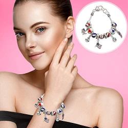 Lola Bella Gifts USA American Flag Patriotic Charm Bracelet with Gift Box