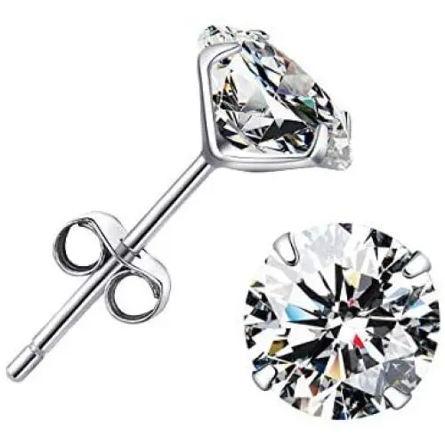 Cubic Zirconia Hypoallergenic Stud Earrings for Women Men Girls, BAMOER Sterling Silver with 14K White Gold Multi-Element Earring Cubic Zirconia Hypoallergenic Stud Earrings for Women Men Girls, BAMOER Sterling Silver with 14K White Gold Multi-Element Earring