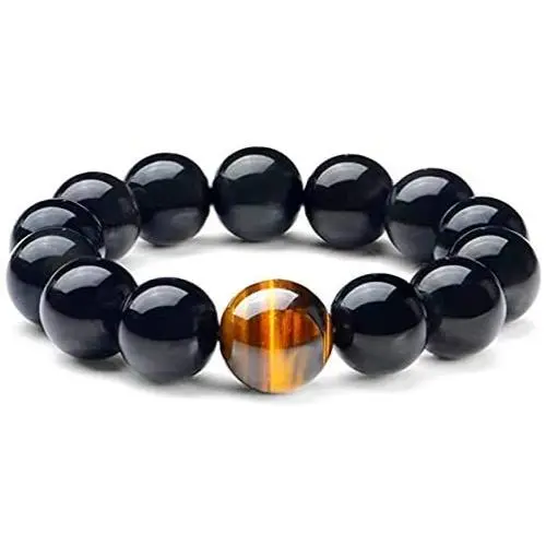 Rustenhof Black Obsidian Bracelet Natural Stone Tiger Eye Bracelets with a Unique Match 10MM or 12MM Beads Good Gift for Men and Women