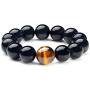 Rustenhof Black Obsidian Bracelet Natural Stone Tiger Eye Bracelets with a Unique Match 10MM or 12MM Beads Good Gift for Men and Women