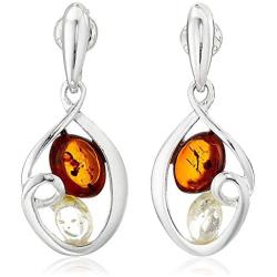 Sterling Silver Multi-Color Amber Oval Dangle Earrings