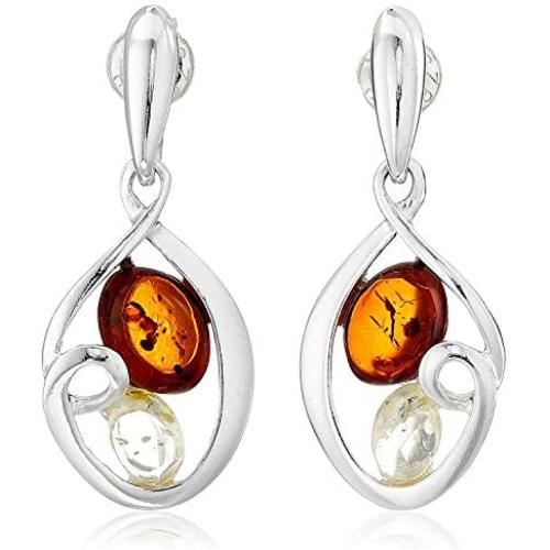 Sterling Silver Multi-Color Amber Oval Dangle Earrings