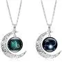 BELUCKIN Vintage Silver Horoscope Zodiac 12 Constellation Astrology Galaxy & Crescent Moon Glass Bead Pendant Necklace Jewelry Set
