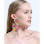 2-4 Pairs Statement Raffia Bohemian Earrings for Women and Girls Boho Drop Earrings Colorful Rattan Hoops Heart Teardrop Dangle Geometric Handmade Earring for Teens Girl