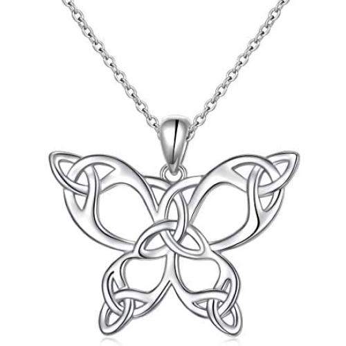 925 Sterling Silver Celtic Knot Butterfly Pendant Necklace for Women Butterfly Lovers Gifts Jewelry