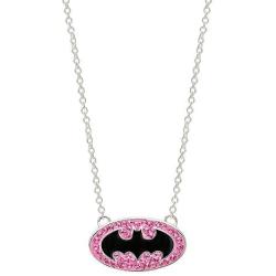 DC Comics Batgirl Silver Plated Black Logo Rose Crystal Pendant, 18''