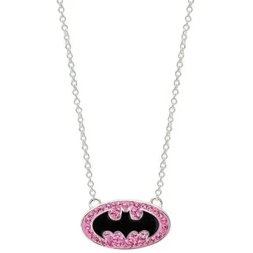 DC Comics Batgirl Silver Plated Black Logo Rose Crystal Pendant, 18''