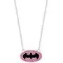 DC Comics Batgirl Silver Plated Black Logo Rose Crystal Pendant, 18''
