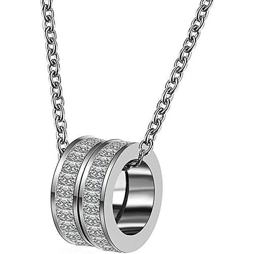 Jude Jewelers Stainless Steel Two Eternity Rings Charm Statement Wedding Party Collar Necklace