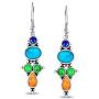 Southwestern Style Multi Stone Sterling Silver Lapis Stabilized Turquoise Orange Coral Dangle Earrings For Women