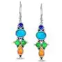 Southwestern Style Multi Stone Sterling Silver Lapis Stabilized Turquoise Orange Coral Dangle Earrings For Women