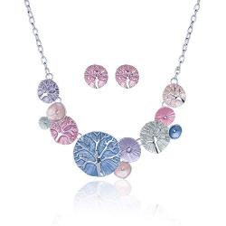 Women/Girls Necklace Earring Sets Silver Plated, Flowers/Tree of Life/Pink/Layered Necklace Jewelry Sets with Gift Box, 16‘’-18'' Length with a 2'' Extension