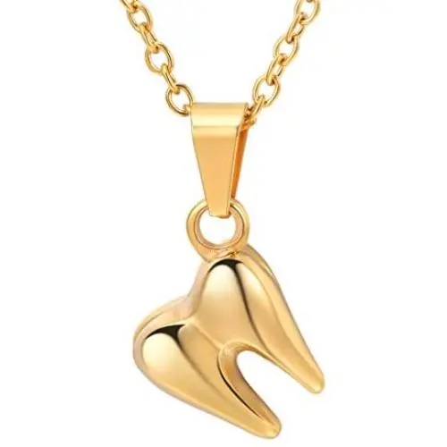 U7 Dental Necklace Mini Cute Teeth Pendant Rolo Chain Stainless Steel / 18K Gold Plated Tooth Necklaces