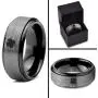Lucky Charm Four Leaf Clover Ring - Tungsten Band 8mm - Men - Women - 18k Rose Gold Step Bevel Edge - Yellow - Grey - Blue - Black - Brushed - Polished - Wedding - Gift Dome Flat
