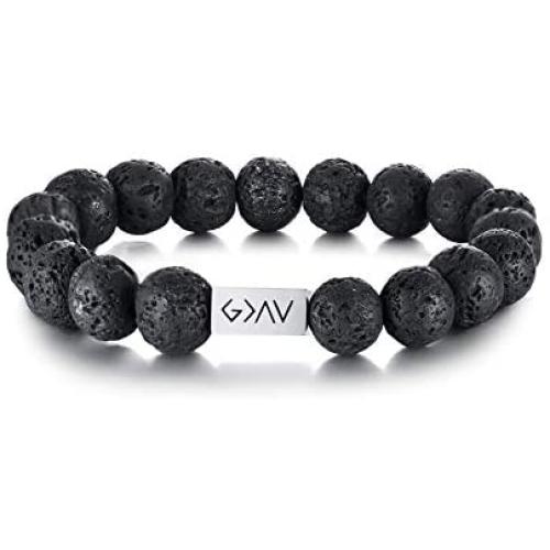 VNOX God is Greater Than Highs&Lows Natural Lave Rock Stone Essential Oil Diffuser Beaded Stretch Bracelet