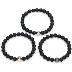Linsoir Beads Trendy Baseball Bracelet Lava Stone/White Howlite/Matte Black Stone Beaded Bracelet Sports Jewelry for Boy Gift Jewelry 1 pc