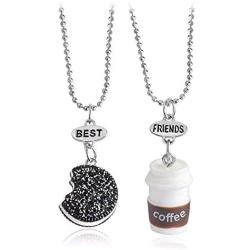 2 Pieces / Set of Mini Biscuits and Coffee Pendant Necklace Cookies Milk BFF Gift Food Friendship Jewelry