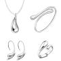 MA&SN 4 Pieces Jewelry Set S925 Sterling Silver Water Drop Shape Earrings Bangle Necklace Ring Women Girl Gift
