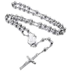 FaithHeart Catholic Rosary Beads Necklace, Holy Saint Michael/Christopher/Virgin Mary/Saint Benedict Medal with Cross Crucifix Pendant, 6MM Beads 26-28 Inches Chain (Send Gift Box)