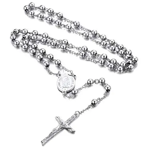 FaithHeart Catholic Rosary Beads Necklace, Holy Saint Michael/Christopher/Virgin Mary/Saint Benedict Medal with Cross Crucifix Pendant, 6MM Beads 26-28 Inches Chain (Send Gift Box) FaithHeart Catholic Rosary Beads Necklace, Holy Saint Michael/Christopher/Virgin Mary/Saint Benedict Medal with Cross Crucifix Pendant, 6MM Beads 26-28 Inches Chain (Send Gift Box)