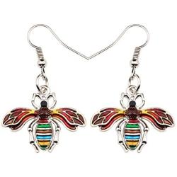 DUOWEI Metal Enamel Cute Bee Honeybee Earrings Drop Dangle Spring Summer Charm Jewelry Gifts for Women Teens Girls