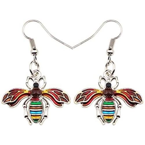 DUOWEI Metal Enamel Cute Bee Honeybee Earrings Drop Dangle Spring Summer Charm Jewelry Gifts for Women Teens Girls