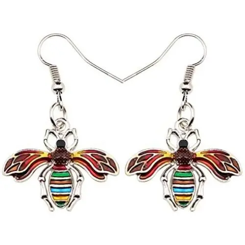 DUOWEI Metal Enamel Cute Bee Honeybee Earrings Drop Dangle Spring Summer Charm Jewelry Gifts for Women Teens Girls