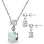 Sterling Silver Genuine, Created or Simulated Gemstone & White Topaz Round Three Stone Dangling Necklace & Stud Earrings Set
