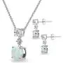 Sterling Silver Genuine, Created or Simulated Gemstone & White Topaz Round Three Stone Dangling Necklace & Stud Earrings Set Sterling Silver Genuine, Created or Simulated Gemstone & White Topaz Round Three Stone Dangling Necklace & Stud Earrings Set