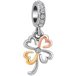 LovelyCharms Good Luck Four Leaf Clover Charm Dangle Bead for European Bracelet