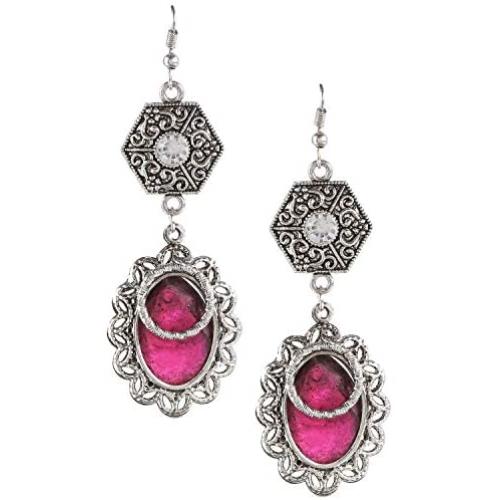 Efulgenz Boho Vintage Antique Ethnic Gypsy Tribal Indian Oxidized Silver Crystal Dangle Earrings Jewelry Set