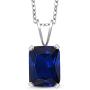 Gem Stone King 925 Sterling Silver Blue Created Sapphire Pendant Necklace For Women (2.70 Ct, Emerald cut 9X7MM with 18 Inch Silver Chain)