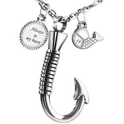 Dletay Fish Hook Cremation Necklace for Ashes Memorial Pendant Stainless Steel Keepsake Jewelry