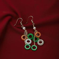 yigedan Natural Gem Dangle Hoops 3 Colors Jade Pearl Drop Earrings for Women Girls 14K Unique Handmade Jewelry