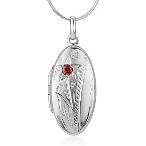 925 Sterling Silver Red Garnet Stone Flower Engraved Oval Shaped Locket Necklace 18 inches 925 Sterling Silver Red Garnet Stone Flower Engraved Oval Shaped Locket Necklace 18 inches