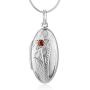 925 Sterling Silver Red Garnet Stone Flower Engraved Oval Shaped Locket Necklace 18 inches