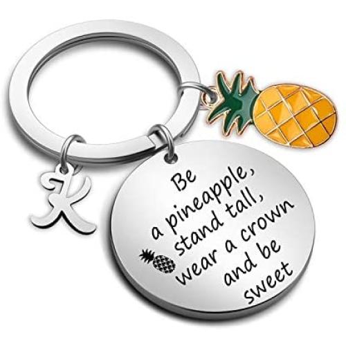 G-Ahora Motivational Initial Keychain Be a Pineapple Stand Tall Wear a Crown and Be Sweet Keychain Tropical Inspirational Alphabet Jewelry Initial Charm