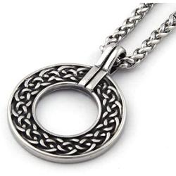GUNGNEER Stainless Steel Interwoven Celtic Knot Pendant Circle Necklace Keel Chain Protection Infinity Trinity Jewelry