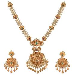 Tarinika Arina Gold-Plated Indian Jewelry Set with Necklace and Earrings - White Red Green