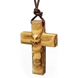 Solid Olive Wood Maltese Cross Pendant on 32'' Adjustable Leather Necklace for Men & Women - Bronze Brown or Black Leather Cord - Christian Spiritual Gift