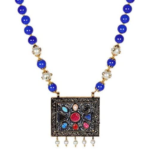 Sansar India Navratna Pendant Indian Necklace Jewelry for Girls and Women 1577