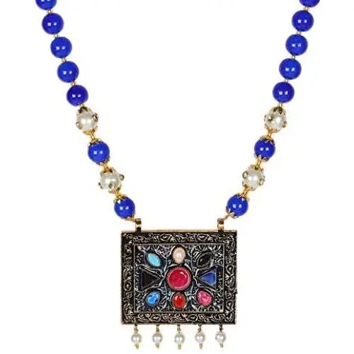 Sansar India Navratna Pendant Indian Necklace Jewelry for Girls and Women 1577