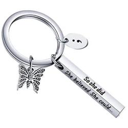 BEKECH She Believed She Could So She Did Semicolon Butterfly Keychain Mental Health Suicide Prevention Awareness Depression Awareness Inspirational Semi Colon Jewelry Gift