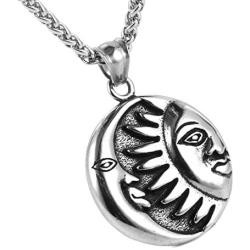 HZMAN Sun Moon Face Pendant Necklace, Fine Stainless Steel Jewelry
