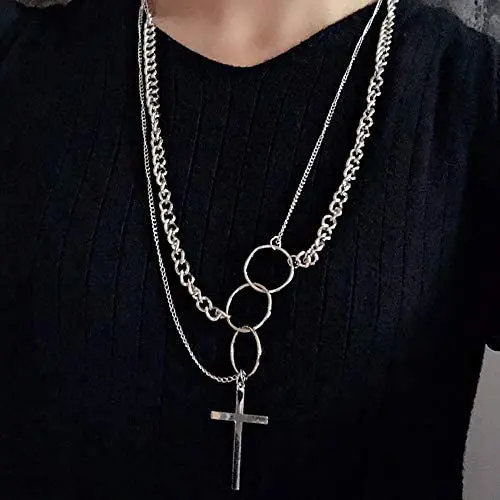 YERTTER Dainty Unique Punk Layering O Ring Chain Choker Necklace Sweater Chain Boho Jewelry Set Layered Cross Pendant Statement Chunky Chain Necklace for Women Man YERTTER Dainty Unique Punk Layering O Ring Chain Choker Necklace Sweater Chain Boho Jewelry Set Layered Cross Pendant Statement Chunky Chain Necklace for Women Man