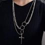YERTTER Dainty Unique Punk Layering O Ring Chain Choker Necklace Sweater Chain Boho Jewelry Set Layered Cross Pendant Statement Chunky Chain Necklace for Women Man